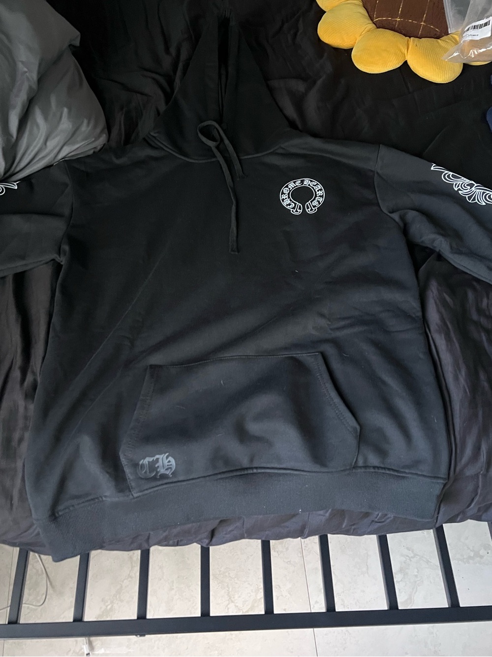 Chrome Hearts Black Pullover Hoodie with White Logo